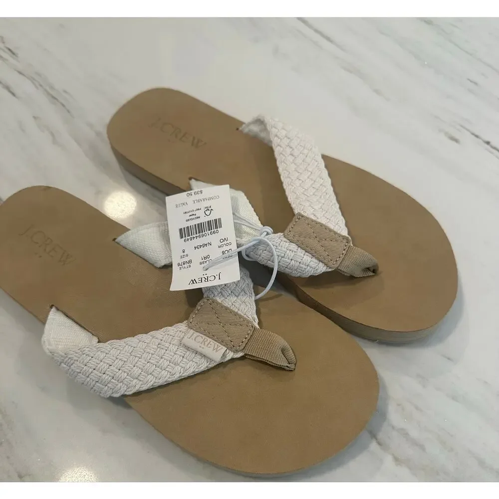 J.Crew Woven Thong Sandals Women’s Size 8 Ivory Tan NWT Flip Flops BN876